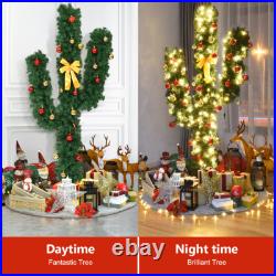 7Ft Pre-Lit Artificial Cactus Christmas Tree withLED Lights and Ball Ornaments