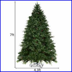 7Ft Pre-Lit Artificial Christmas Tree Hinged with 460 LED Lights & Pine Cones