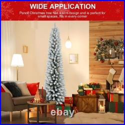 7Ft Pre-Lit Artificial Pencil Christmas Tree Snow Flocked Slim Xmas Tree NEW