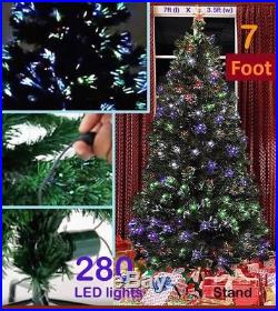 7Ft Pre-Lit Fiber Optic Artificial Christmas Tree, Fir, Pine, 6 Modes, Metal Stand
