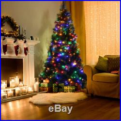 7Ft Pre-Lit PVC Artificial Christmas Tree Hinged withMulticolor LED Lights & Stand