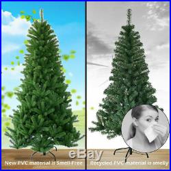 7Ft Pre-Lit PVC Artificial Christmas Tree Hinged withMulticolor LED Lights & Stand