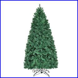 7Ft Pre-Lit PVC Artificial Christmas Tree Hinged with 300 LED Lights & Stand Green