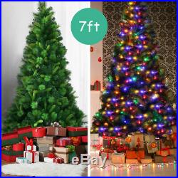 7Ft Pre-Lit PVC Artificial Christmas Tree Hinged with Colorful LED Lights & Stand