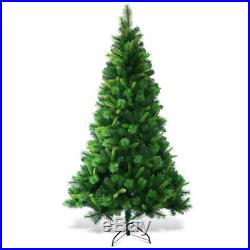 7Ft Pre-Lit PVC Artificial Christmas Tree Hinged with Colorful LED Lights & Stand