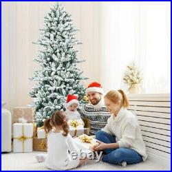 7Ft Snow Flocked Slim Artificial Christmas Fir Tree For Home Party Decoration US