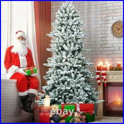 7Ft Snow Flocked Slim Artificial Christmas Fir Tree For Home Party Decoration US