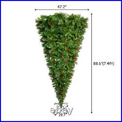 7.4Ft Artificial Upside Down Christmas Tree Holiday Decoration With Metal