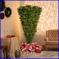 7.4Ft Artificial Upside Down Christmas Tree Holiday Decoration With Metal