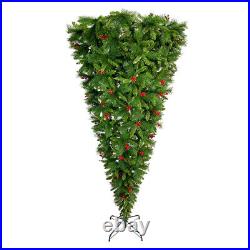 7.4 ft Upside Down Green Christmas Tree Hinged Spruce Full Tree 1500 Branch Tips