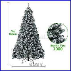7.5FT 1300 Tips Snow Flocked Artificial Christmas Tree Hinged with Metal Stand US