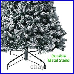 7.5FT 1300 Tips Snow Flocked Artificial Christmas Tree Hinged with Metal Stand US