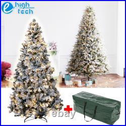 7.5FT Artificial Christmas Tree Prelit Xmas Snow Flocked Xmas Holiday Home Decor