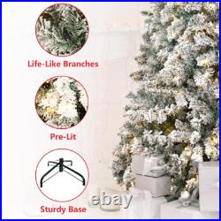 7.5FT Artificial Christmas Tree Prelit Xmas Snow Flocked Xmas Holiday Home Decor 7.5FT Artificial Christmas Tree Prelit Xmas Snow Flocked Xmas Holiday Home Decor