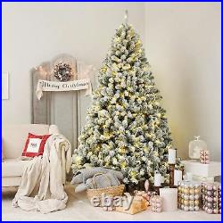 7.5FT Artificial Flocked Christmas Tree with 350 Warm White Lights Xmas Decoration