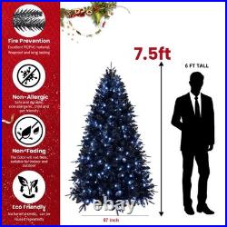 7.5FT Black Prelit Halloween Artificial Christmas Tree 2156 Branch Tip 500 Light