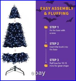 7.5FT Black Prelit Halloween Artificial Christmas Tree 2156 Branch Tip 500 Light