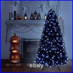 7.5FT Black Prelit Halloween Artificial Christmas Tree 2156 Branch Tip 500 Light