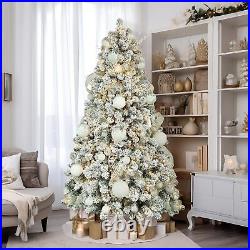 7.5FT Christmas Tree Artificial Flocked with 350 Warm White Lights Xmas Decoration