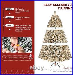 7.5FT Christmas Tree Artificial Flocked with 350 Warm White Lights Xmas Decoration