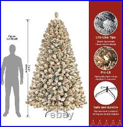7.5FT Christmas Tree Artificial Flocked with 350 Warm White Lights Xmas Decoration