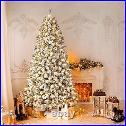 7.5FT Christmas Tree Artificial Flocked with 350 Warm White Lights Xmas Decoration