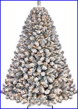 7.5FT Christmas Tree Artificial Flocked with 350 Warm White Lights Xmas Decoration