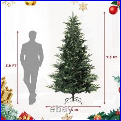7.5FT Pre-Lit Artificial Christmas Tree, Green Full Aspen Fir Xmas Tree with LED