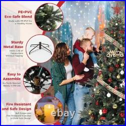 7.5FT Pre-Lit Artificial Christmas Tree, Green Full Aspen Fir Xmas Tree with LED