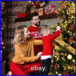 7.5FT Pre-Lit Artificial Christmas Tree, Green Full Aspen Fir Xmas Tree with LED