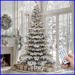 7.5FT Pre-Lit Mountain Pine Flocked Christmas Tree 1278 Branch Tips, 550 Warm