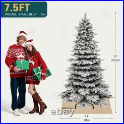 7.5FT Pre-Lit Mountain Pine Flocked Christmas Tree 1278 Branch Tips, 550 Warm