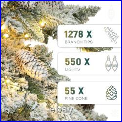 7.5FT Pre-Lit Mountain Pine Flocked Christmas Tree 1278 Branch Tips, 550 Warm