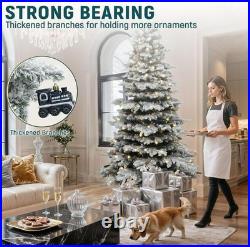 7.5FT Pre-Lit Mountain Pine Flocked Christmas Tree 1278 Branch Tips, 550 Warm