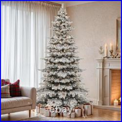 7.5FT Pre-Lit Mountain Pine Flocked Christmas Tree 1278 Branch Tips, 550 Warm