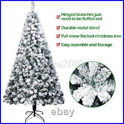 7.5FT Pre-lit Snow Flocked Fiber Optic Artificial Christmas Tree LED light Decor