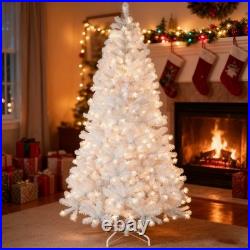 7.5FT Prelit White Artificial Christmas Tree with 450 Light 1240 Tip Home Decore