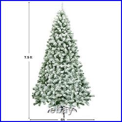 7.5FT Snow Flocked Artificial Christmas Tree Hinged with1346 Tip and Foldable Base