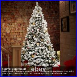 7.5FT Snow-Flocked Pine Realistic Artificial Holiday Christmas Tree with Stand