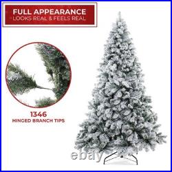 7.5FT Snow-Flocked Pine Realistic Artificial Holiday Christmas Tree with Stand