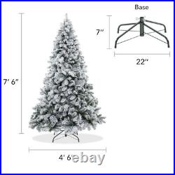 7.5FT Snow-Flocked Pine Realistic Artificial Holiday Christmas Tree with Stand
