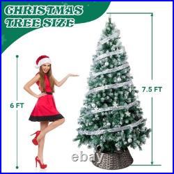 7.5FT Snow Tipped Christmas Tree with 350 Warm Lights & Silver Ribbon for Party
