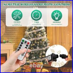 7.5FT Snow Tipped Christmas Tree with 350 Warm Lights & Silver Ribbon for Party