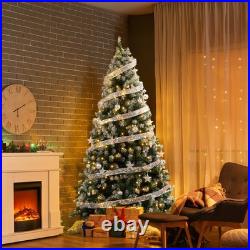 7.5FT Snow Tipped Christmas Tree with 350 Warm Lights & Silver Ribbon for Party