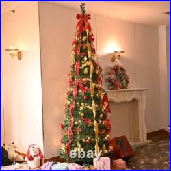 7.5F Prelit Pop Up Christmas Tree Artificial Pull up Xmas Decor Tree with 200Light
