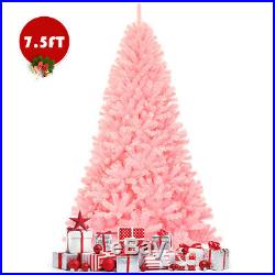 7.5Ft Hinged Artificial Christmas Tree Full Fir Tree New PVC with Metal Stand Pink