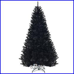 7.5Ft Hinged Artificial Halloween Christmas Tree Full Tree with Metal Stand Black