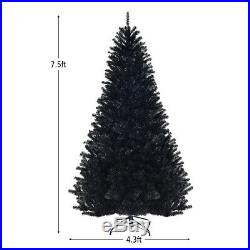 7.5Ft Hinged Artificial Halloween Christmas Tree Full Tree with Metal Stand Black