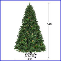 7.5Ft Pre-Lit Artificial Christmas Tree Decor with 540 LED Lights & Pine Cones