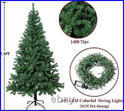 7.5Ft Pre-Lit Artificial Christmas Tree with 600 LED Multicolored String Lights